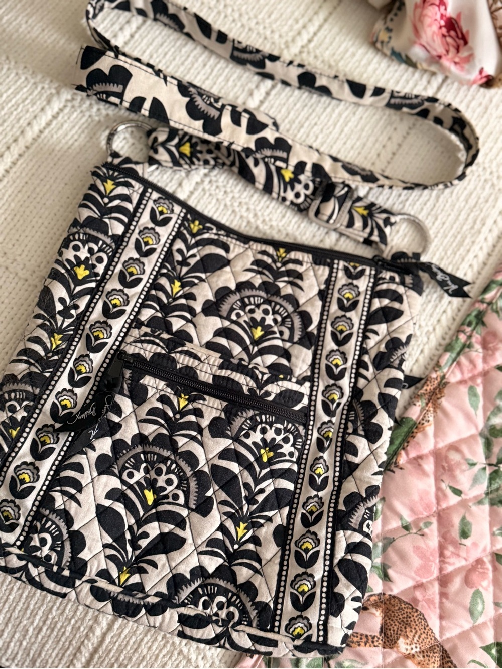 Vera Bradley Black, Cream & Yellow Quilted Crossbody Bag